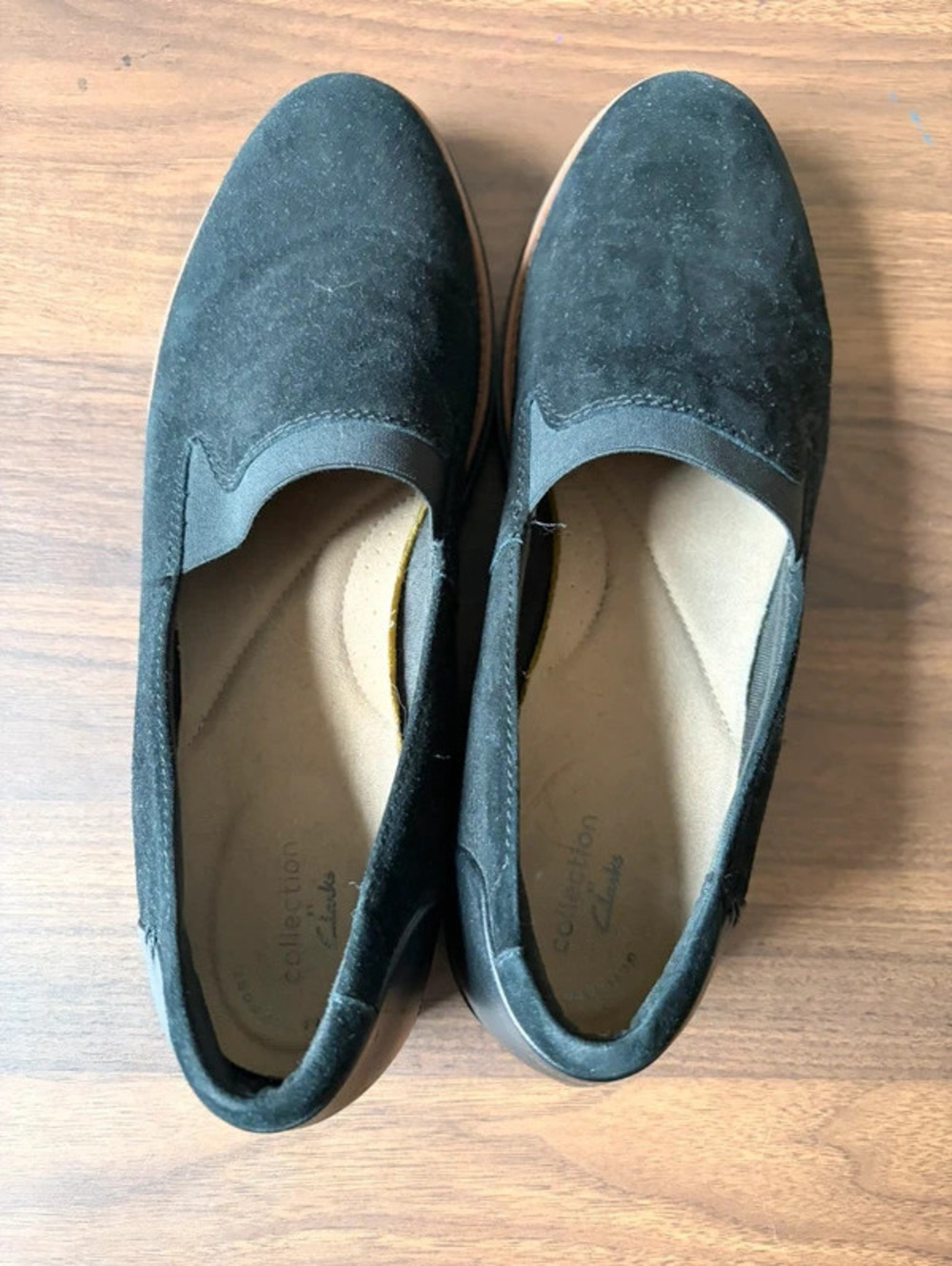 Clarks Ultimate Comfort collection black suede slip on dress shoes